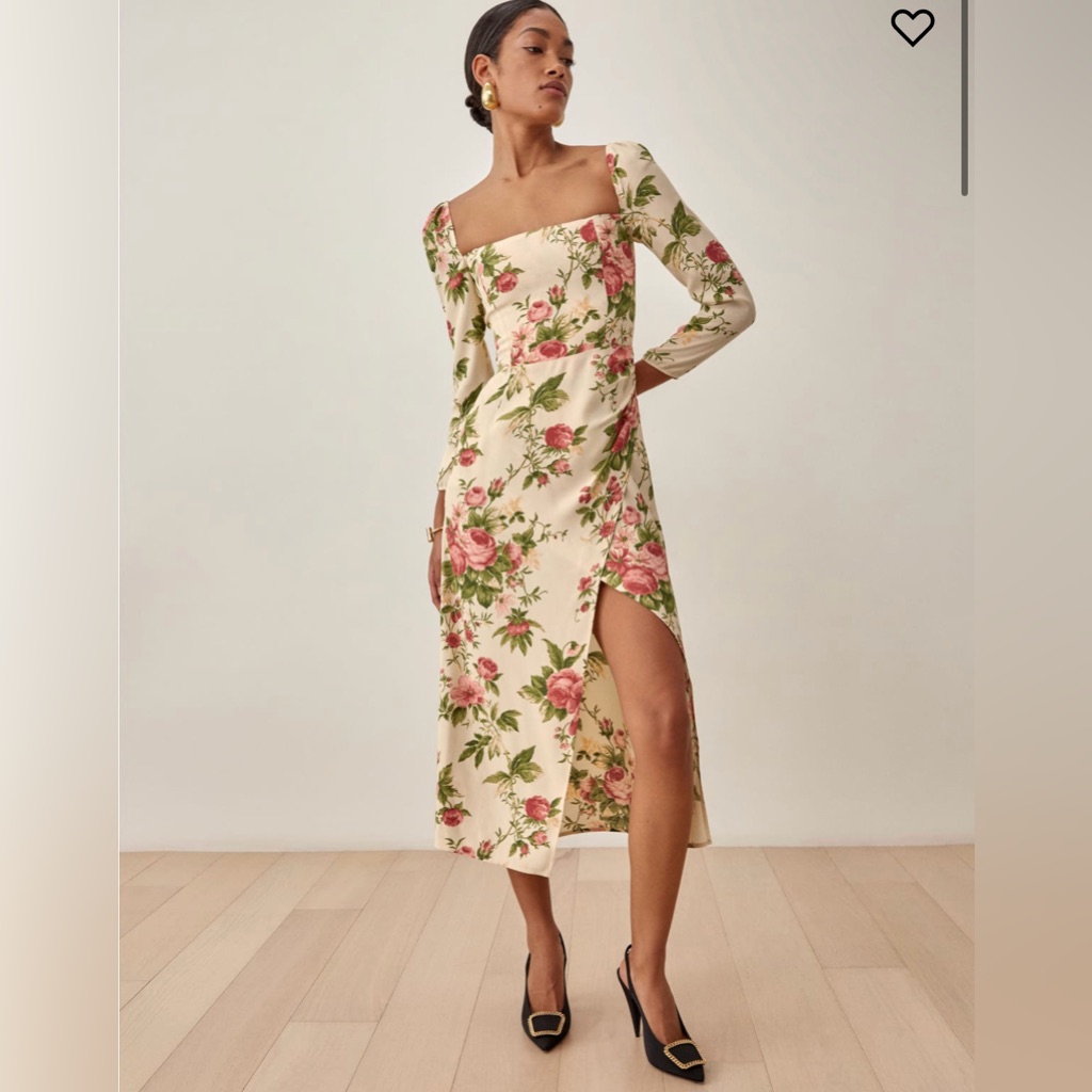 Reformation Hilda Floral Midi Dress Cream Size 8